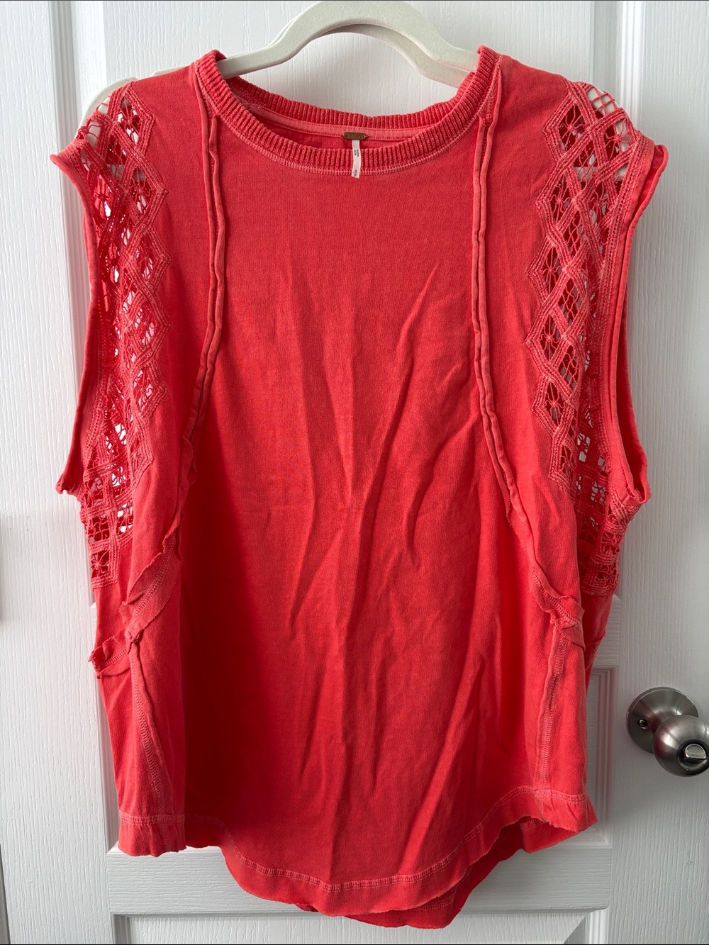 Free People Coral Crochet-Panel Sleeveless Tank